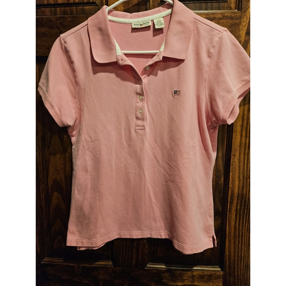 Polo Jeans Co Ralph Lauren L 100% Cotton Vintage American Flag Polo Shirt Women